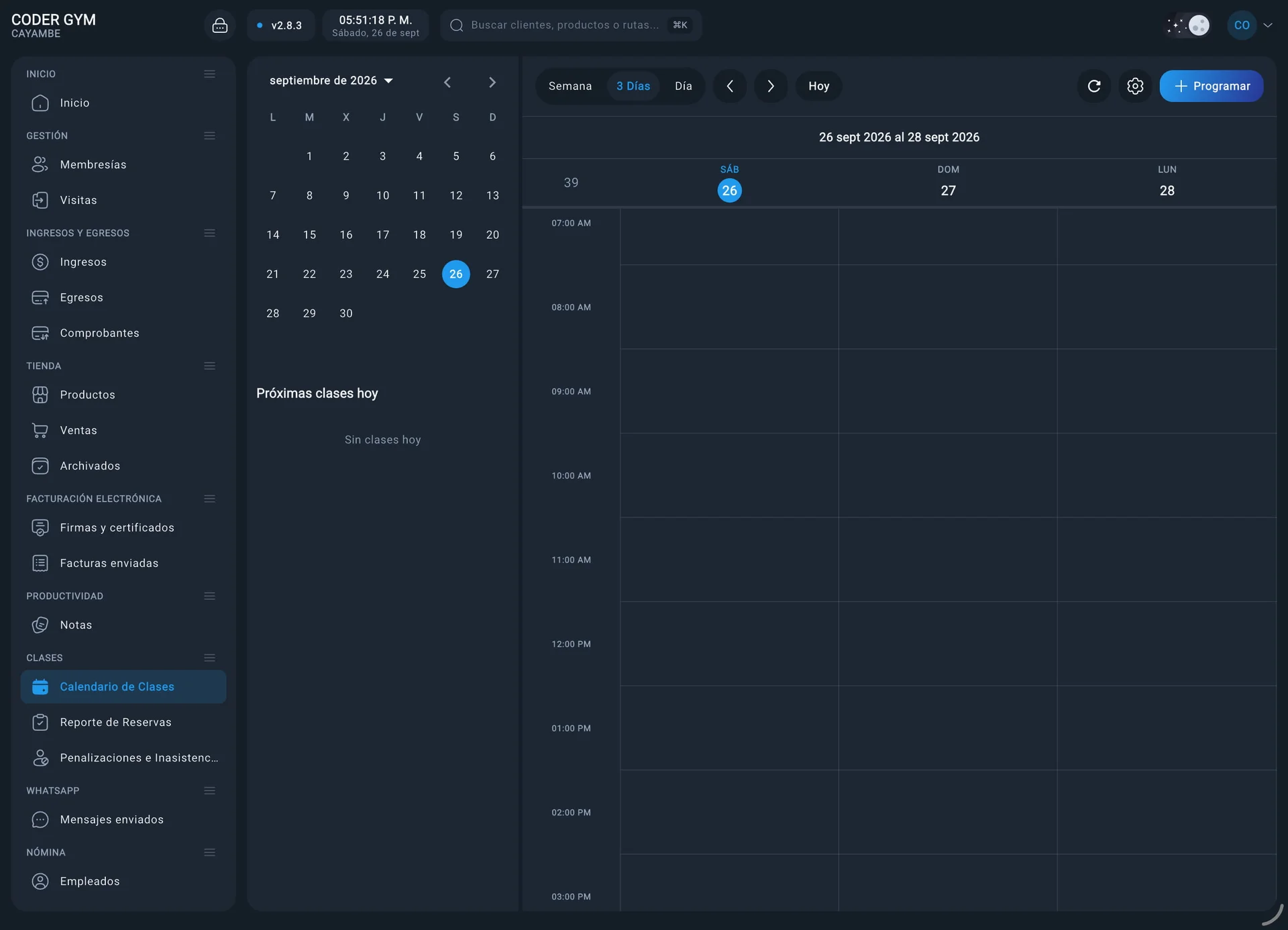 Calendario de clases y reservas en init.fit