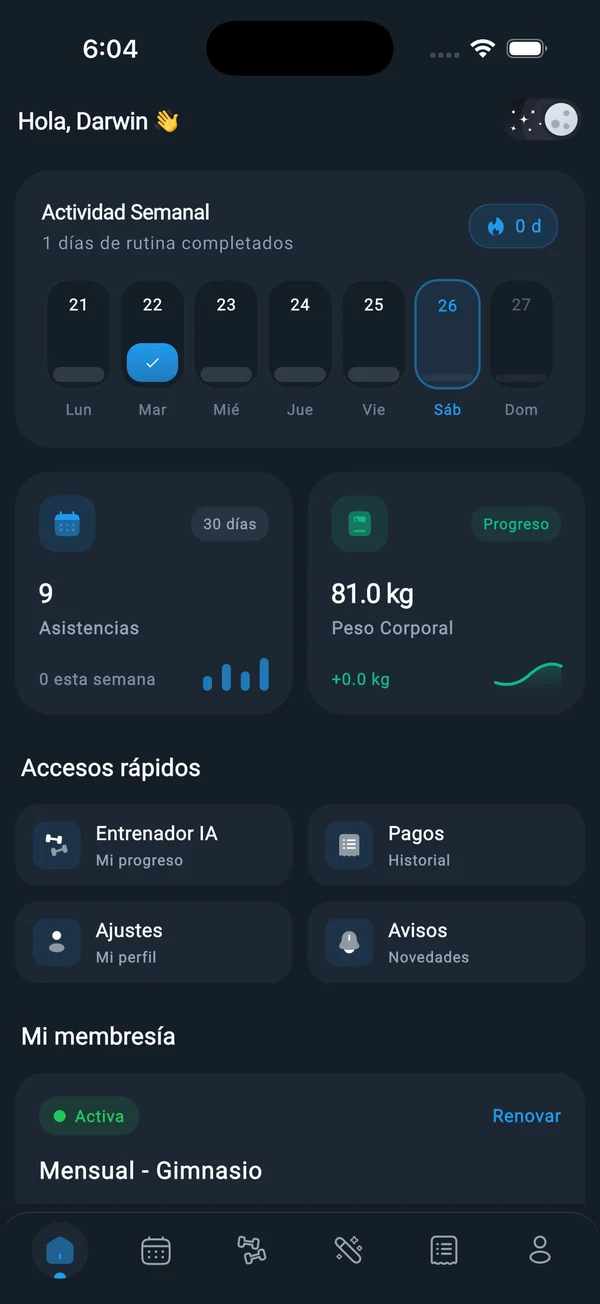 Vigencia de membresía y pagos con tarjeta o transferencia en app init.fit