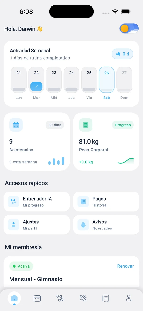 Vigencia de membresía y pagos con tarjeta o transferencia en app init.fit